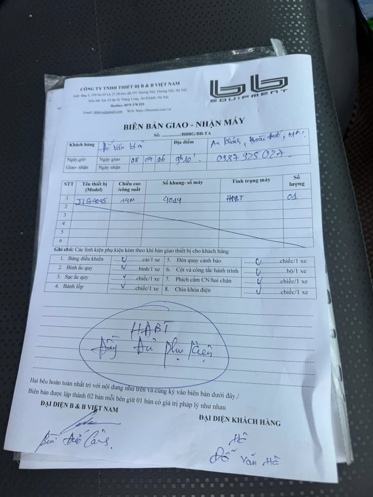 Biên bản bàn giao khi thuê xe